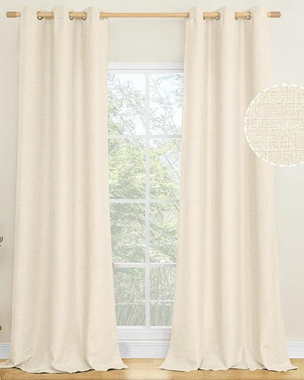 LAMIT Light Beige Linen Curtains for Living Room 84 inch Length 2 Panels, Linen Textured Thermal Insulated Curtains Burlap Privacy Grommet Drapes for Bedroom/Farmhouse, Set of 2 Panels, W38 x L84