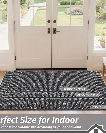 BEQHAUSE Dirt Trapper Door Mat 32" x 72", Non-Slip Washable Doormats Entrance Mat, Dirt Resistant and Absorbent Welcome Mat, Low Profile Floor Mats for Front Back Door and Entryway, Charcoal