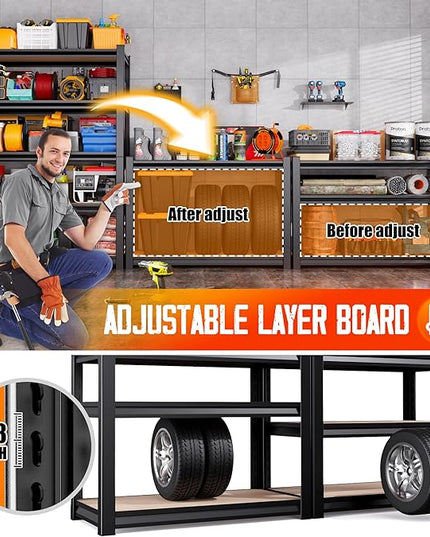 71"H Garage Shelving-5 Tier Garage Storage Shelves,Adjustable Heavy Duty Metal Shelving Unit and Storage Large Rack,Utility Steel Shelf For Warehouse Industrial Pantry Basement Organizers 71"x32"x14"