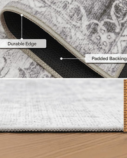 ReaLife Rugs Machine Washable Area Rug - Living Room Bedroom Bathroom Kitchen Entryway Office - Padded Low Pile Stain Resistant Premium - Boho Farmhouse Vintage - Noor - Silver Ivory 5' x 7'