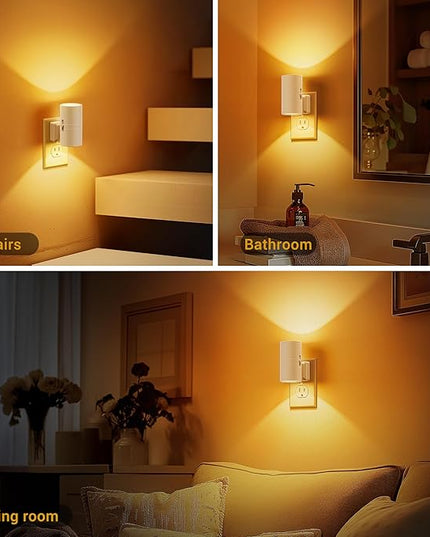 Amber Night Lights Plug into Wall, Dimmable Night Light Plug in, Modern Night Lights Auto On/Off, Amber Night Light 2000K, 0-100LM Adjustable Brightness Nightlight for Hallway Bedroom, 2 Pack