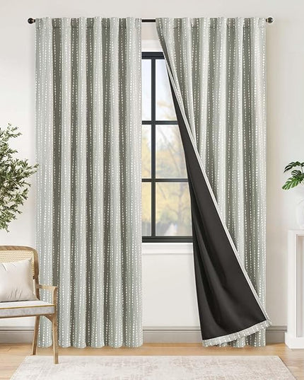 jinchan 95% Blackout Bohemian Moon Phase Print Bedroom 84 Inch Long Grey Curtain Grommet Top Thermal Insulation for Kids Room Grey Curtain Set 2 Panels
