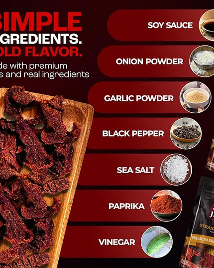 Jerzey Jerky Straight Whiskey Brisket Jerky 2.5oz (2 Pack) – High Protein, Gluten Free and Healthy Beef Snacks with Rich, Authentic Flavor