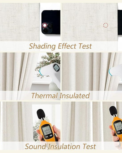 Guken 100% Blackout Cream Linen Curtains 40 Inch Wide by 45 Inch 2 Panels Set for Living Room Bedroom Back Tab Thermal Insulated Black Out Linen Drapes Room Darkening Window Curtains