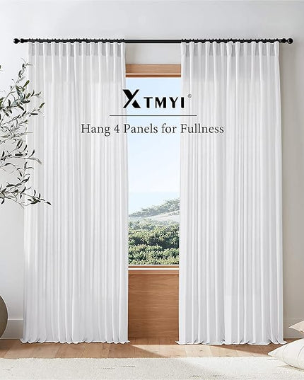 XTMYI 92 Inch Curtains Length 2 Panels Set,Back Tab Linen Sheer Window Curtains Living Room Bedroom,50x92 in Long,White