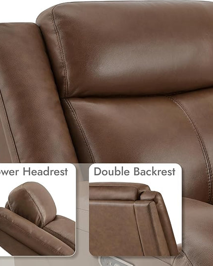 Watson & Whitely Genuine Leather Power Recliner Chairs for Adults, Wall Hugger RV Recliner with Power Headrest & Charging Ports, Electric Recliner Sofa Chair for Living Room, Cafe