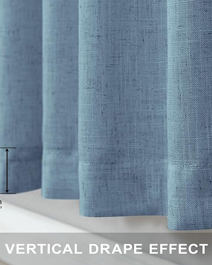 Blue Linen Curtains 84 Inch Length for Living Room 2 Panels Set Back Tab Rod Pocket Light Filtering Semi Sheer Grey Blue Curtains for Bedroom Country Farmhouse Stone Dusty Blue Gray Drapes 52x84 Long