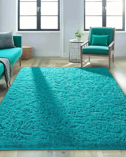 Ophanie Teal Rugs for Living Room Bedroom, 5x8 Fluffy Fuzzy Furry Carpet, Plush Soft Shaggy Bedside Indoor Floor Area Rug for Kids Girls Boys Baby Teen Dorm Nursery Home Decor Aesthetic