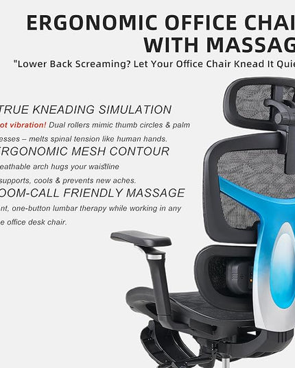 Ergonomic Home Office Desk Chair with Massage Lumbar Support，4D Headrest & 5D Armrests, Reclining Big and Tall 400LBS Mesh Chair with Footrest，Adjustable Back High and Seat Depth(Black)