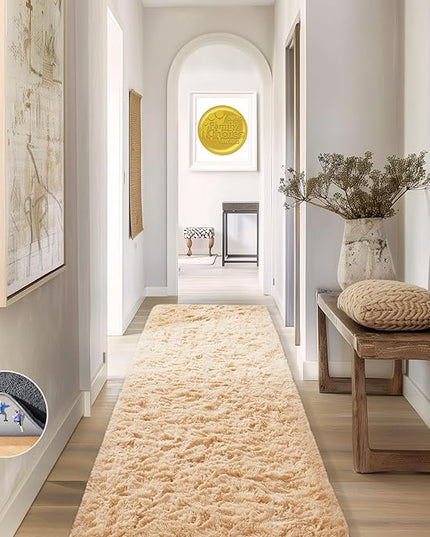 Ophanie 2x8 Runner Rug for Hallway, Upgrade Non-Slip Fluffy Soft Bedside Rugs, Bedroom Living Room Beige Shaggy Carpet for Kids Girls Boys Dorm Nursery Home Decor Aesthetic