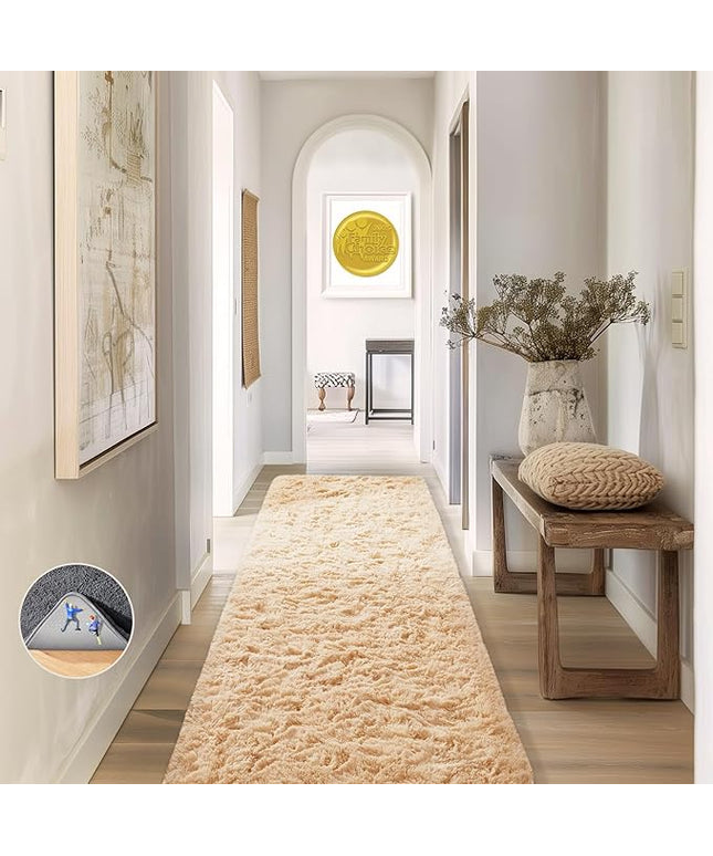 Ophanie 2x8 Runner Rug for Hallway, Upgrade Non-Slip Fluffy Soft Bedside Rugs, Bedroom Living Room Beige Shaggy Carpet for Kids Girls Boys Dorm Nursery Home Decor Aesthetic