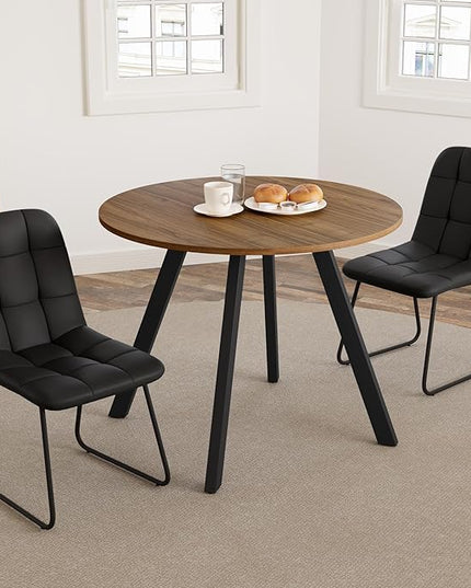 34.6'' Dining Table and Chairs for 2, Mid Century Modern Round Table Set, Space Saving for Apartment Kitchen Dining Room (Walnut Table+2 U-Shaped Black Chairs)