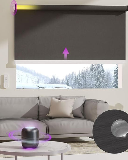 Astomi Motorized Roller Shades for Windows, Blackout Smart Blinds for Indoor, Effortless Remote & Voice Control, Compatible with Alexa, Google Home, Custom Size，Vinyl-Charcoal Gray