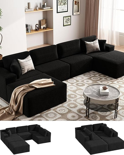 Bashaw 108" Cloud Sectional Couch Sofa with L-Shape Chaise, Modern Modular Sofa Couch Upholstered Couches for Living Room Bedroom, No Assembly Required (Black, U Shape)
