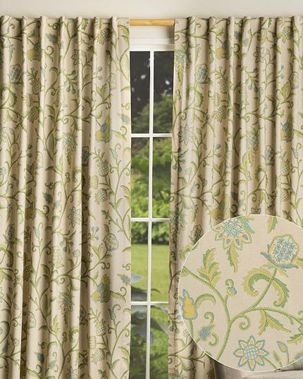 Maison d' Hermine Curtains for Living Room 100% Cotton 108 inch Length Two Panels Light Filtering Curtains for Bedroom Windows with Rod and Loop Pockets Drapes (Artisan Love Mint, 50" W x 108" L)
