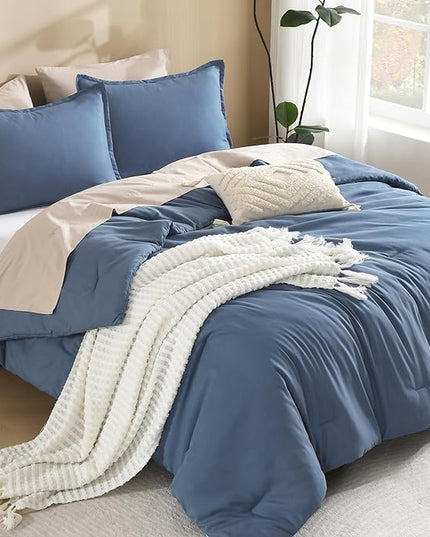 Litanika Haze Blue Comforter Full Size Set, 3 Pieces Lightweight Solid Bedding Comforter Set, All Season Fluffy Bed Set