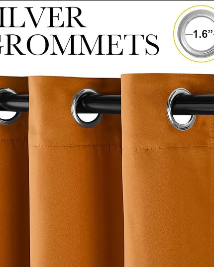 NICETOWN Orange Curtains 84 inch Length 2 Panels, Grommet Faux Silk Thermal Drapes Light Reducing Energy Saving Privacy Window Treatments for Living Room, W52 x L84