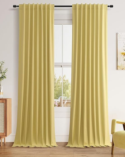 Guken Yellow Blackout Curtains 120 Inch Length 2 Panels Set for Living Room Bedroom Back Tab Thermal Insulated 100% Black Out Linen Drapes Room Darkening Window Curtains 120 Inches Long