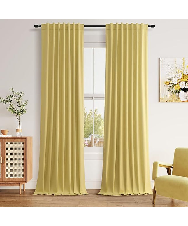 Guken Yellow Blackout Curtains 108 Inch Length 2 Panels Set for Living Room Bedroom Back Tab Thermal Insulated 100% Black Out Linen Drapes Room Darkening Window Curtains 108 Inches Long