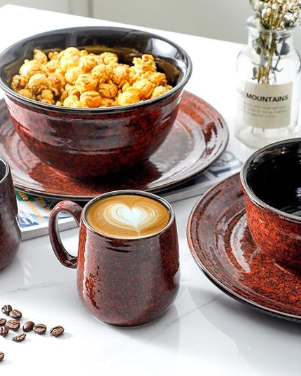 HASENSE Ceramic Coffee Mugs Set of 4, 8 oz Small Coffee Cups, Porcelain Mug with Handle for Espresso, Tea, Milk and Cocoa, Ideal for Mother's Day Christmas Gift, Dishwasher & Microwave Safe, Red