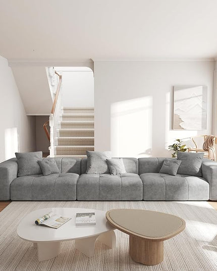 JACH 144 Inch Modular Sofa, Mid Century Modern Extra Deep Corner Seat Couch, 3-Seater Sofas for Living Room, Sectional Couches, Cozy Sofa for Apartment, Living Room (Linen Fabric, Grey)