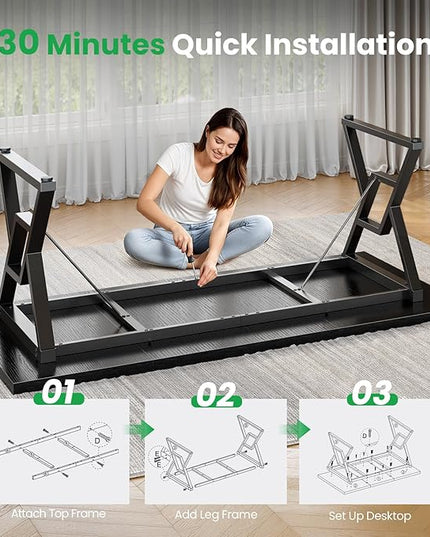 70.8" Large Executive Desk - Computer Office Desk Workstation, Modern Business Writing Table with Sturdy Metal Legs for Home Office (Black/Black)