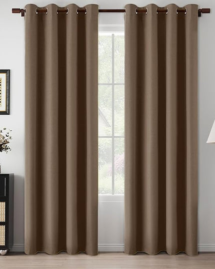 100% Blackout Taupe Curtains 84 Inch Length for Bedroom, Linen Textured Thermal Insulated Soundproof Lightweight Grommet Curtain Panels for Living Room, Warm Taupe, W52 x L84, 2 Panels