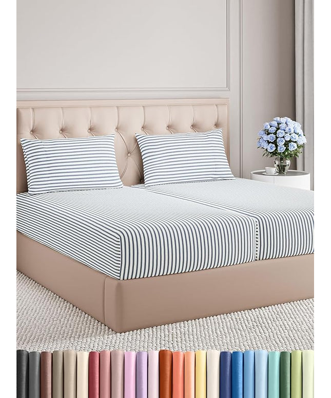 Split King Size 5 Piece Sheet Set - Comfy Breathable & Cooling Bed Sheets Set - Hotel Luxury Bedding for Women, Men, Kids, Teens, Boys & Girls - Deep Pockets & Wrinkle Free - Oeko-Tex - Blue Stripes 2
