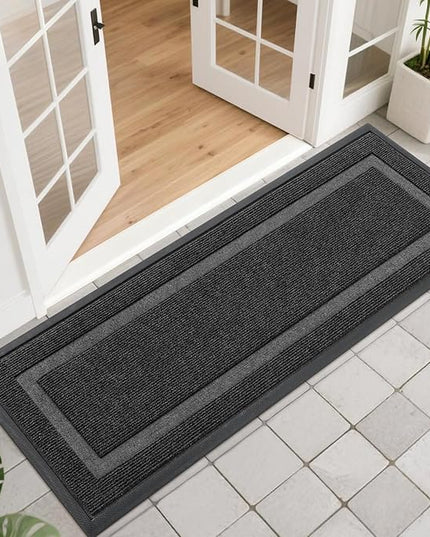 OLANLY Front Door Mat Indoor Outdoor Entrance, Waterproof All-Season, All-Weather Doormat, Sturdy Natural Rubber, Fade Resistant, Low Profile, Easy Clean Patio Porch Entryway Mat, 47x17, Black