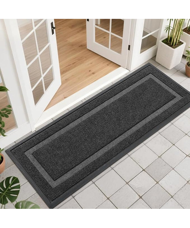 OLANLY Front Door Mat Indoor Outdoor Entrance, Waterproof All-Season, All-Weather Doormat, Sturdy Natural Rubber, Fade Resistant, Low Profile, Easy Clean Patio Porch Entryway Mat, 47x17, Black