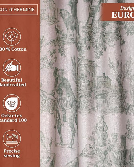 Maison d' Hermine Curtains for living room 100% Cotton 124 inch length One Panel Light Filtering Toile Curtains for Bedroom Windows with rod and loop Pockets (The Miller Antique Green, 50"W x 124"L)