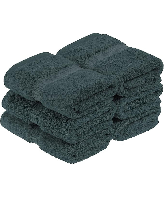 Superior Egyptian Cotton Pile Face Towel/Washcloth Set of 6, Ultra Soft Luxury Towels, Thick Plush Essentials, Absorbent Heavyweight, Guest Bath, Hotel, Spa, Home Bathroom, Shower Basics, Teal