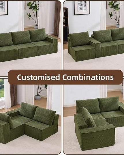 102” Boneless Modular Couch, 3 Seater Cloud Sofa for Living Room, Modern Sectional Sofa with Deep Seat, Comfy Fluffy Loveseat Couch, No Assembly Required, Green