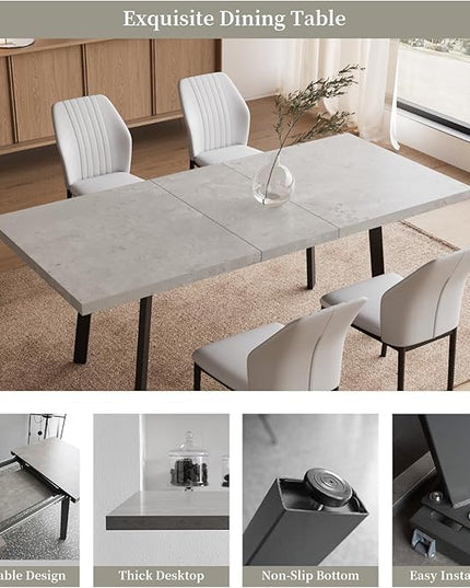 47.2"- 62.9" Extendable Dining Table Set for 6, Modern Kitchen Table with 6 PU Leather Chairs, Thickened Expandable MDF Wooden Table with Metal Legs for Dining Room, Kitchen, Office