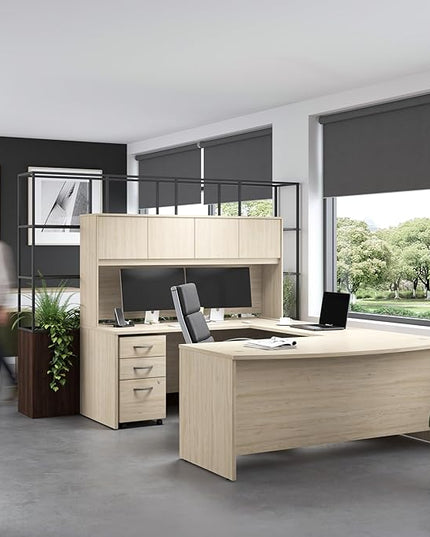 Bush Business Furniture Studio C 72W x 36D Bow Front Desk in Natural Elm, Computer Table for Home or Professional Office