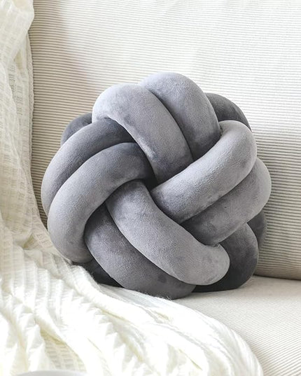 Knot Pillow Ball, Soft Home Decorative Throw Pillows Cushion, Round Changeability Knotted Pillows, Modern Home Handmade Cushions for Bedroom, Sofa, Couch (8 Inch, Dark Gray)