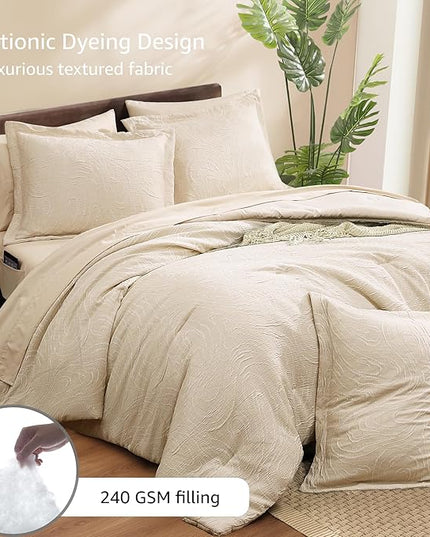 Monbix Full Size Comforter Set, Birch Marble Pattern Bedding Comforter for Full Size Bed Set, Reversible Bedding Sets 7 Pieces, Bed in a Bag with Comforter, Sheets, Pillowcases & Shams