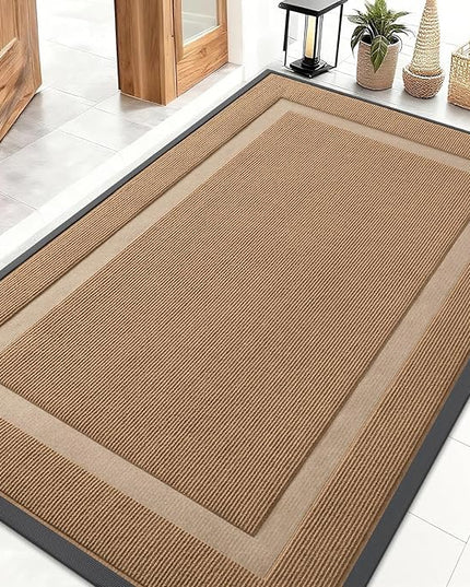OLANLY Front Door Mat Indoor Outdoor Entrance, Waterproof All-Season, All-Weather Doormat, Sturdy Natural Rubber, Fade Resistant, Low Profile, Easy Clean Patio Porch Entryway Mat, 47x32, Light Brown