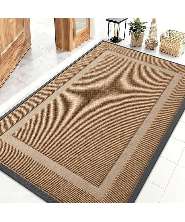 OLANLY Front Door Mat Indoor Outdoor Entrance, Waterproof All-Season, All-Weather Doormat, Sturdy Natural Rubber, Fade Resistant, Low Profile, Easy Clean Patio Porch Entryway Mat, 71x47, Light Brown