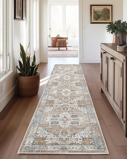 jinchan Tribal Runner Rug 2x8 for Hallway - Kitchen Machine Washable Vintage Floral Non-Slip with Rubber Backing Ultra-Thin Low-Pile Carpet Runner for Entryway Bedroom Laundry Room (2x8ft, Orange)