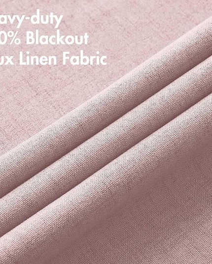 MIULEE Linen Texture Curtains for Bedroom Solid 100% Blackout Thermal Insulated Pink Curtains Grommet Room Darkening Drapes for Living Room Nursery 52x54 Inch (2 Panels)