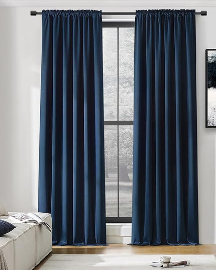 DONREN Blue Curtains 96 Inch Length Thermal Insulated Room Darkening Blackout Curtains for Bedroom,Set of 2 Panels
