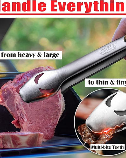 GRILLART BBQ Tools Grill Tools Set -18Inch Grilling Tools BBQ Set - Grill Accessories w/BBQ Tongs, Spatula, Fork, Brush- Stainless Grill Kit Grilling Set - Gift Ideas BBQ Accessories Gifts for Men Dad