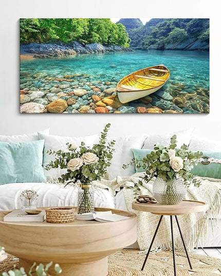 HGUAOA Lake Canvas Wall Art - Nature Landscape Mountain Wall Art for Living Room, Rustic Artwork for Walls, Pictures for Bedroom, Fine Home Decor, Scenic Wall Decor 24×48IN