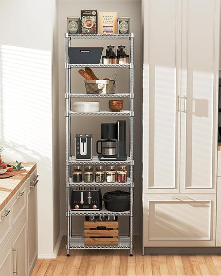 8 Tier 2000 lbs Storage Rack Metal Wire Shelving Unit, Storage Standing Shelf Organizer for Laundry Bathroom Kitchen Pantry Closet Garage Utility Room, Chrome 13.8" D x 23.6" W x 79.5" H