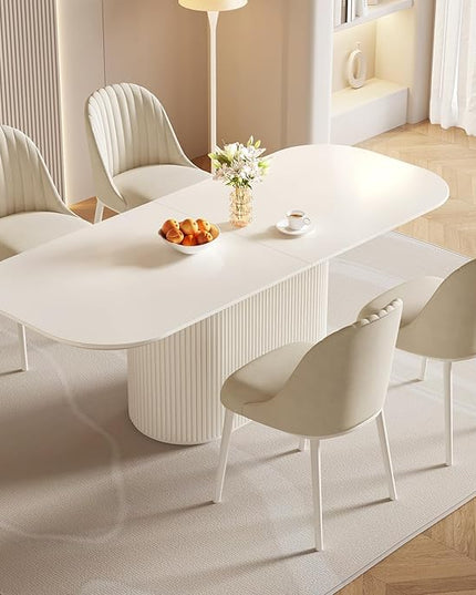 Guyii 86.61" Oval Dining Table Set with 4 Chairs, Modern Kitchen Table Set, Indoor Rectangular Dining Room Table for Kitchen, Living Room, Cream White