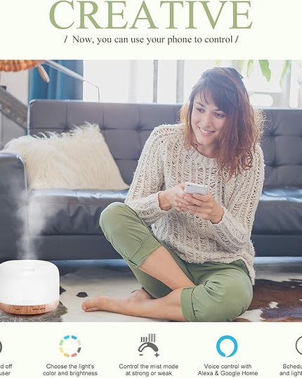 ASAKUKI Smart Wi-Fi Essential Oil Diffuser, App and Voice Control Compatible with Alexa, 500ml Aromatherapy Humidifier for Relaxing Atmosphere in Home Office Bedroom Gold
