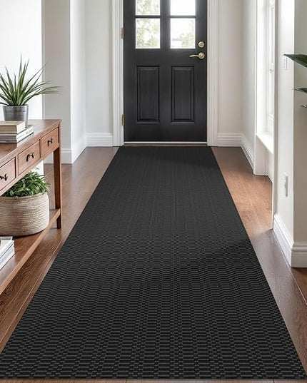 KOZYFLY Washable Runner Rug 3x8 ft Hallway Kitchen Runner Rugs with Rubber Backing Bobo Entryway Runner Indoor, Carpet Runners for Hall Entryway Bedroom, Black/Grey