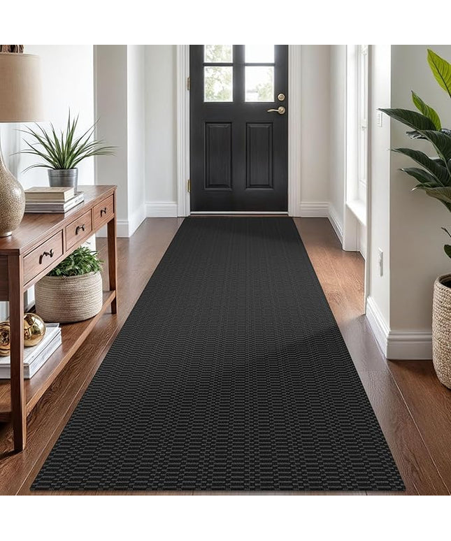 KOZYFLY Washable Runner Rug 3x8 ft Hallway Kitchen Runner Rugs with Rubber Backing Bobo Entryway Runner Indoor, Carpet Runners for Hall Entryway Bedroom, Black/Grey
