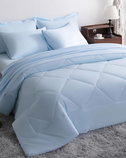 NTBAY Queen Comforter Set with Sheets, 7 Pieces Soft and Breathable Queen Bedding Set, Bed in a Bag, Down Alternative Comforter Set Solid Color All Season, Queen Bedding Set, Aqua